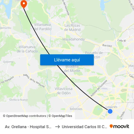 Av. Orellana - Hospital Severo Ochoa to Universidad Carlos III Colmenarejo map