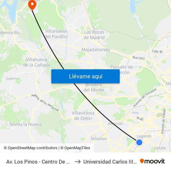 Av. Los Pinos - Centro De Salud Y Gerencia to Universidad Carlos III Colmenarejo map