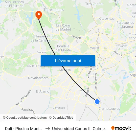 Dalí - Piscina Municipal to Universidad Carlos III Colmenarejo map