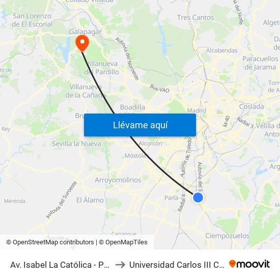 Av. Isabel La Católica - Polideportivo to Universidad Carlos III Colmenarejo map