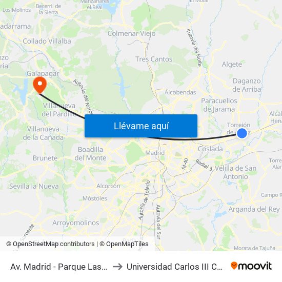 Av. Madrid - Parque Las Veredillas to Universidad Carlos III Colmenarejo map