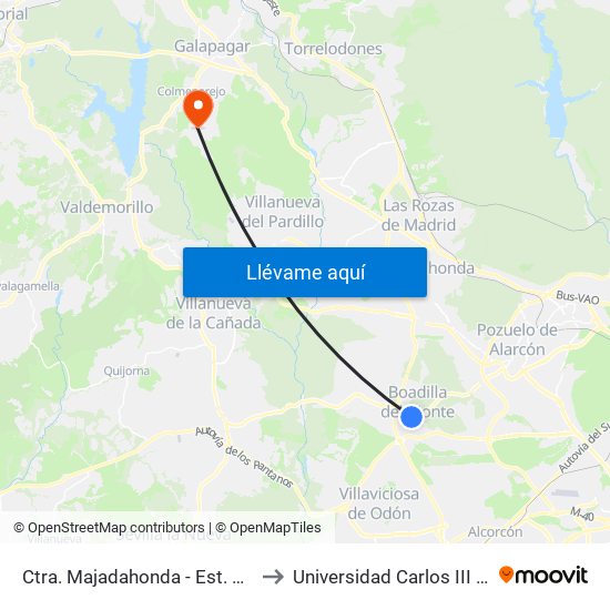 Ctra. Majadahonda - Est. Boadilla Centro to Universidad Carlos III Colmenarejo map