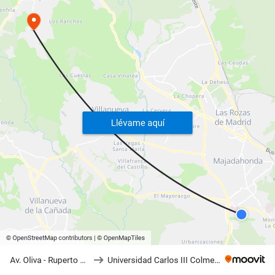 Av. Oliva - Ruperto Chapí to Universidad Carlos III Colmenarejo map