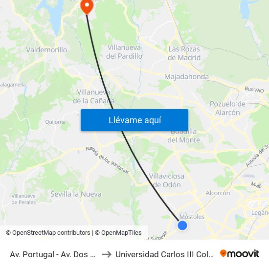 Av. Portugal - Av. Dos De Mayo to Universidad Carlos III Colmenarejo map
