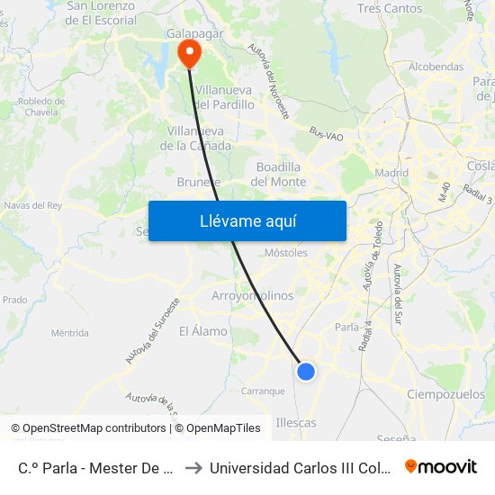C.º Parla - Mester De Clerecía to Universidad Carlos III Colmenarejo map