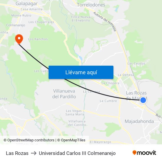 Las Rozas to Universidad Carlos III Colmenarejo map