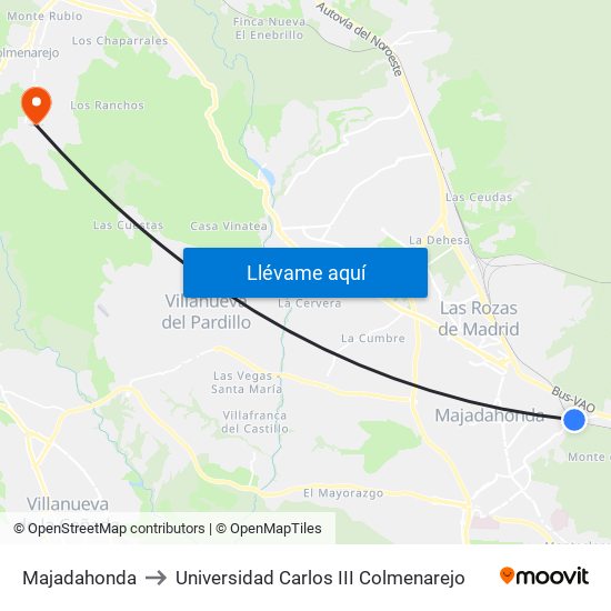 Majadahonda to Universidad Carlos III Colmenarejo map