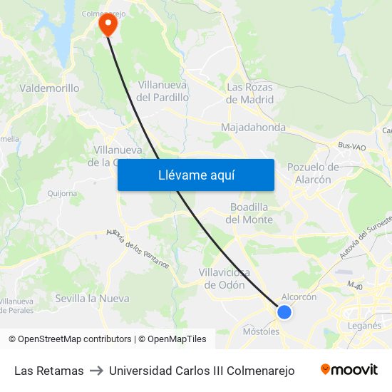Las Retamas to Universidad Carlos III Colmenarejo map