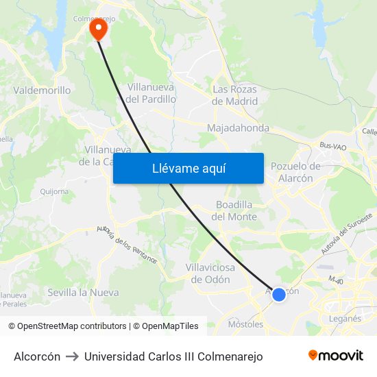 Alcorcón to Universidad Carlos III Colmenarejo map