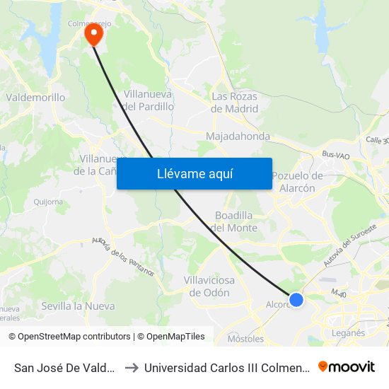 San José De Valderas to Universidad Carlos III Colmenarejo map