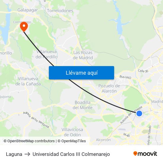 Laguna to Universidad Carlos III Colmenarejo map