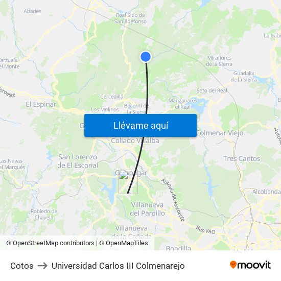 Cotos to Universidad Carlos III Colmenarejo map
