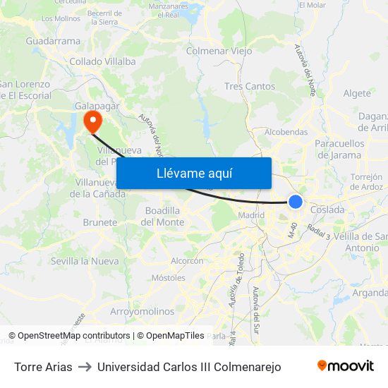 Torre Arias to Universidad Carlos III Colmenarejo map