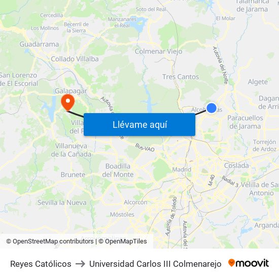 Reyes Católicos to Universidad Carlos III Colmenarejo map