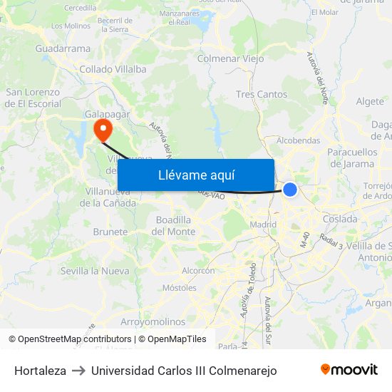 Hortaleza to Universidad Carlos III Colmenarejo map