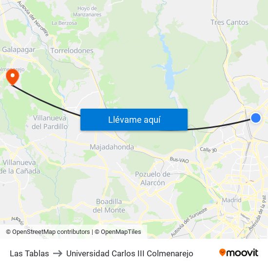Las Tablas to Universidad Carlos III Colmenarejo map