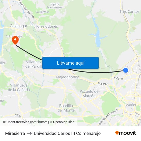 Mirasierra to Universidad Carlos III Colmenarejo map