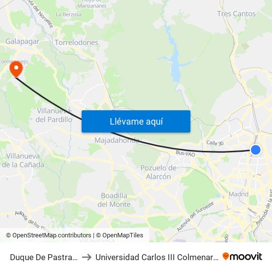 Duque De Pastrana to Universidad Carlos III Colmenarejo map