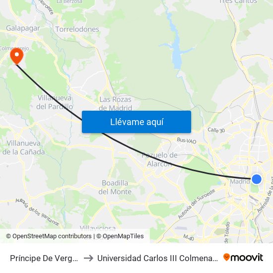 Príncipe De Vergara to Universidad Carlos III Colmenarejo map