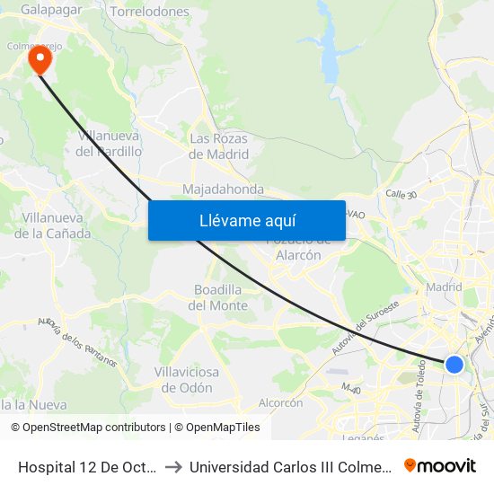 Hospital 12 De Octubre to Universidad Carlos III Colmenarejo map