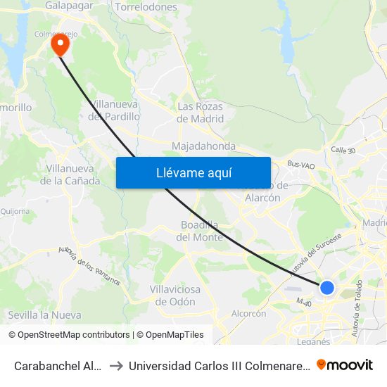 Carabanchel Alto to Universidad Carlos III Colmenarejo map