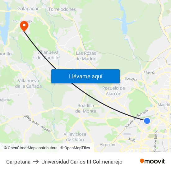 Carpetana to Universidad Carlos III Colmenarejo map