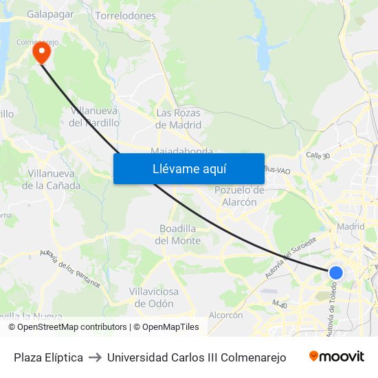 Plaza Elíptica to Universidad Carlos III Colmenarejo map