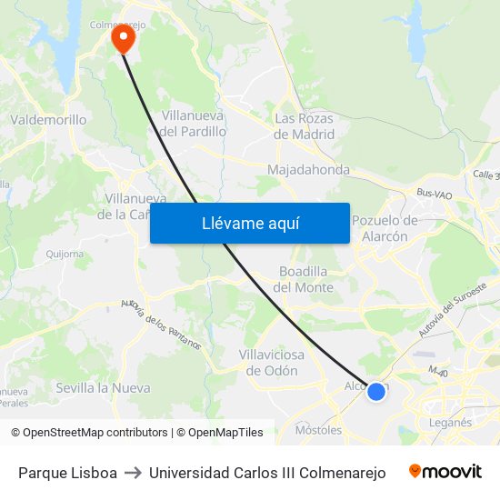 Parque Lisboa to Universidad Carlos III Colmenarejo map
