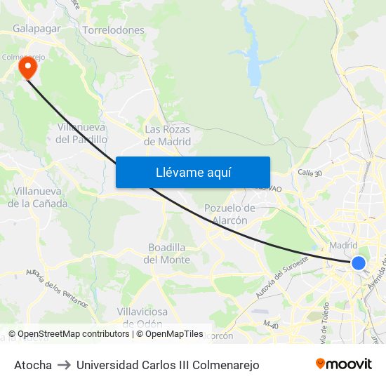 Atocha to Universidad Carlos III Colmenarejo map