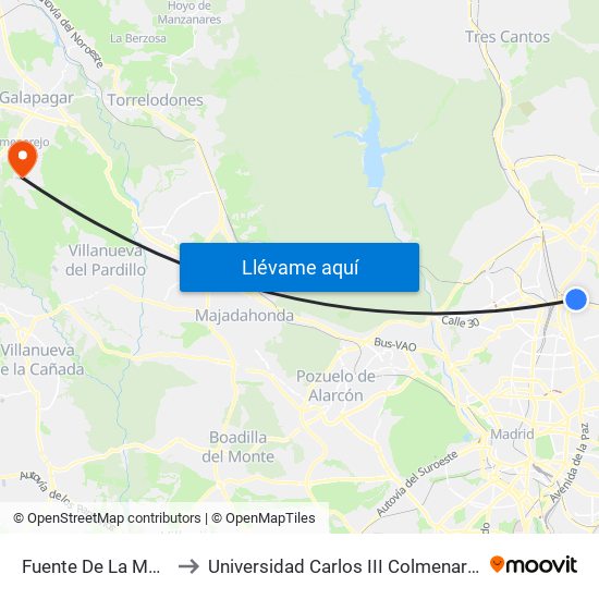 Fuente De La Mora to Universidad Carlos III Colmenarejo map
