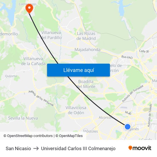 San Nicasio to Universidad Carlos III Colmenarejo map