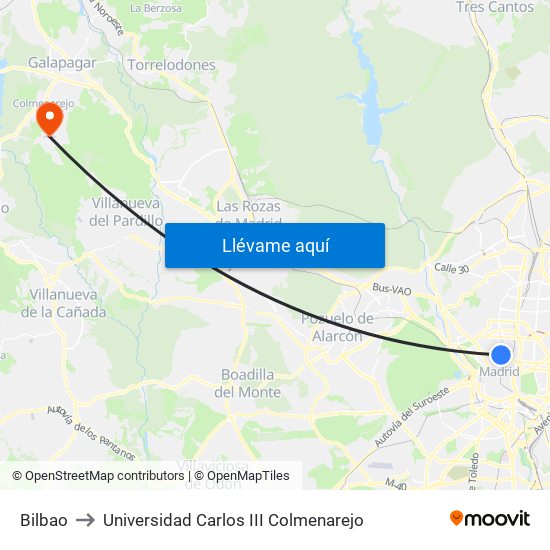 Bilbao to Universidad Carlos III Colmenarejo map