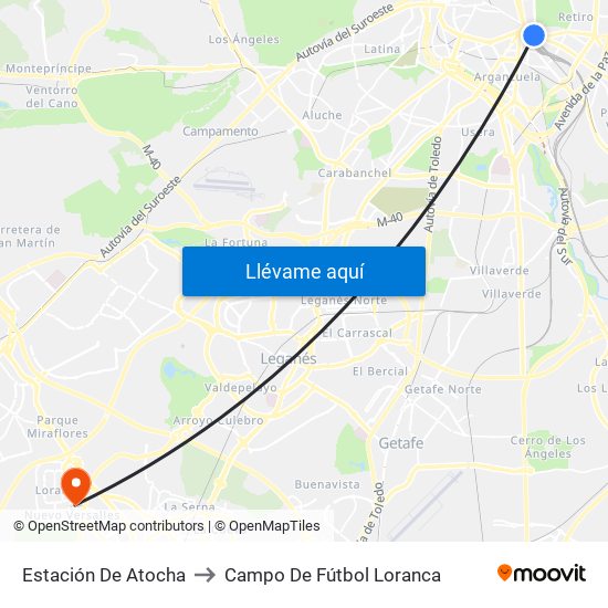 Estación De Atocha to Campo De Fútbol Loranca map