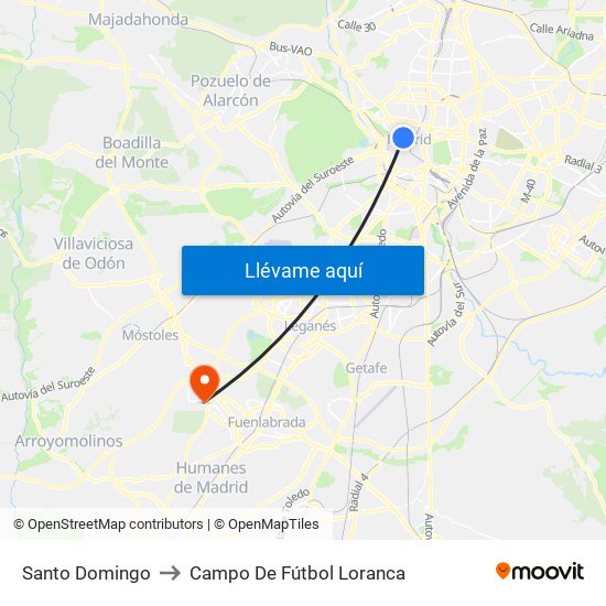 Santo Domingo to Campo De Fútbol Loranca map