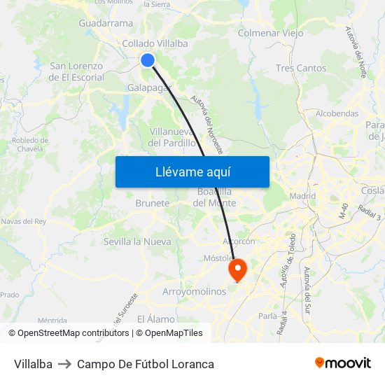 Villalba to Campo De Fútbol Loranca map