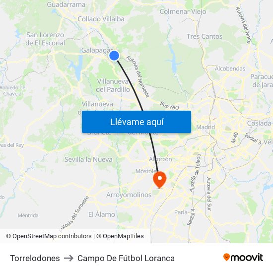 Torrelodones to Campo De Fútbol Loranca map