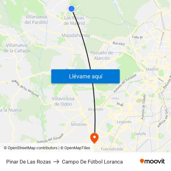 Pinar De Las Rozas to Campo De Fútbol Loranca map