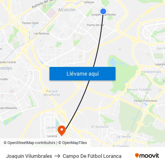Joaquín Vilumbrales to Campo De Fútbol Loranca map