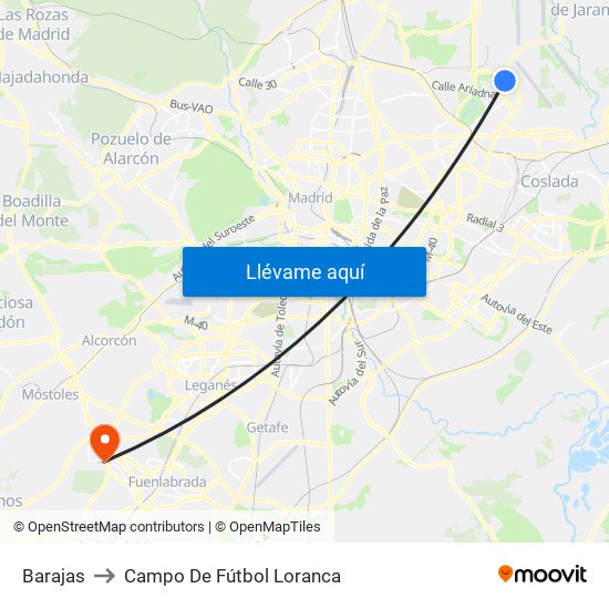 Barajas to Campo De Fútbol Loranca map