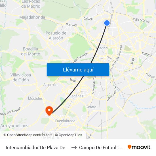 Intercambiador De Plaza De Castilla to Campo De Fútbol Loranca map