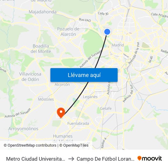 Metro Ciudad Universitaria to Campo De Fútbol Loranca map