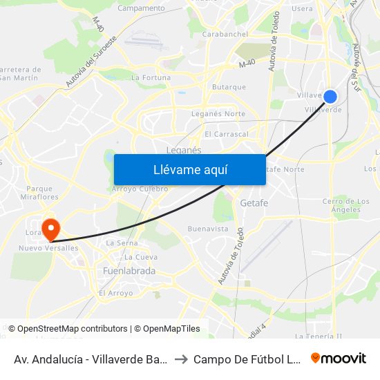 Av. Andalucía - Villaverde Bajo Cruce to Campo De Fútbol Loranca map