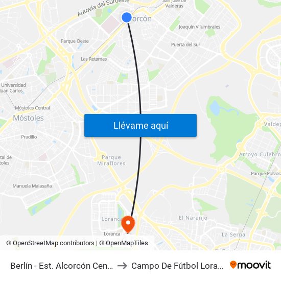 Berlín - Est. Alcorcón Central to Campo De Fútbol Loranca map