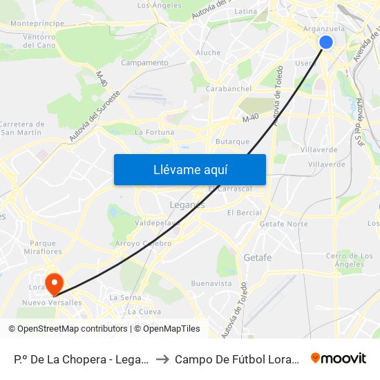 P.º De La Chopera - Legazpi to Campo De Fútbol Loranca map