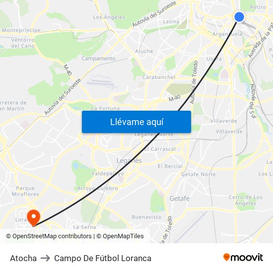 Atocha to Campo De Fútbol Loranca map