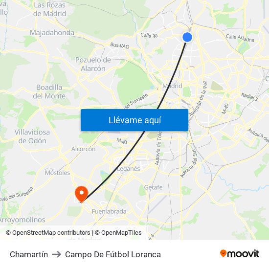 Chamartín to Campo De Fútbol Loranca map