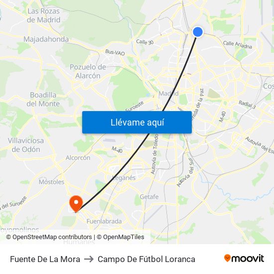Fuente De La Mora to Campo De Fútbol Loranca map