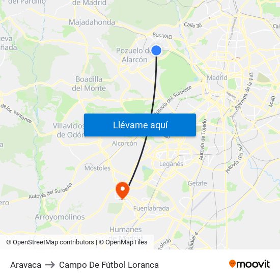 Aravaca to Campo De Fútbol Loranca map