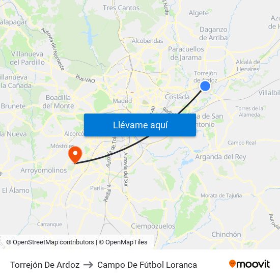 Torrejón De Ardoz to Campo De Fútbol Loranca map