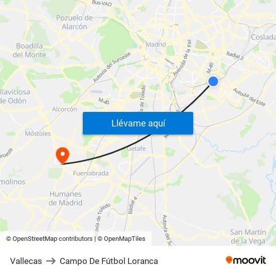 Vallecas to Campo De Fútbol Loranca map